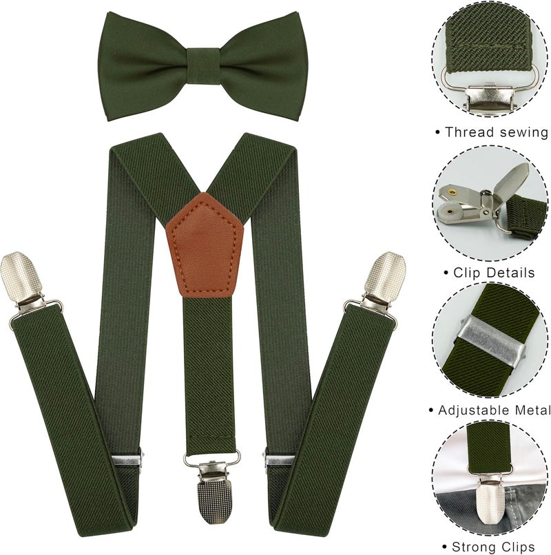 BEWDIO Adjustable Baby Boy Suspenders and Bow Tie, Pre-tied Kids Bowtie and Elastic Suspenders with 4 Strong Metal Clips - Image 2